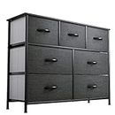 YITAHOME 7-Drawer Fabric Dresser, Furniture Storage Tower Cabinet, Organizer for Bedroom, Living Room, Hallway, Closet, Sturdy Steel Frame, Wooden Top, Easy-to-Pull Fabric Bins(Black Grey)