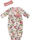 Mud Pie Baby Girl Christmas Pink Floral Gown & Velvet headband set Size 0-3M NEW