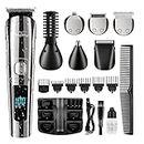 Brightup Beard Trimmer for Men - 19 Piece Mens Grooming Kit with Hair Clippers, Electric Razor, Shavers for Mustache, Body, Face, Ear, Nose Hair Trimmer, Mens Gifts, USB Rechargeable & LCD Display