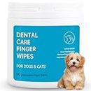 Dog Teeth Cleaning Finger Wipes - 50 CT Dental Care Wipes for Dogs, Cats, Puppies & Kittens - Natural Pet Presoaked Teeth Wipes - Pet Oral Gums Cleansing, Freshens Breath, Reduce Plaque & Tartar