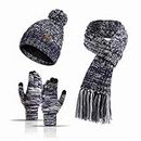Beanie Gloves Scarf Wraps for Women, Womens Knit Winter Hat Touch Screen Gloves Set for Cold Weather, Purple 2#, One Size