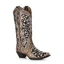 Corral Women's Black Inlay Floral Embroidery Studs Leather Cowgirl Boots - Brown …, Brown, 8