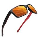 Jim Halo Polarised Sports Sunglasses for Men Women Running Cycling Fishing Driving Golf Tr 90 Unbreakable Frame (Black/Mirror Orange)
