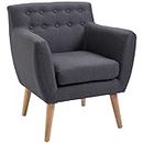 HOMCOM Mid-Century Modern Accent Chair, Linen Upholstery Armchair, Tufted Club Chair with Wood Frame and Thick Padding, Dark Grey