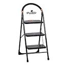 PALOMINO Black Heavy Duty Folding 3.1 Ft Stepladders with Wide 3 Steps Ladder Sidhi (Make in India)