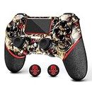 AceGamer Wireless Controller for PS4, Custom Design V2 Gamepad Joystick for PS4 with Non-Slip Grip of Both Sides and 3.5mm Audio Jack! Thumb Caps Included! (Gold Skull)