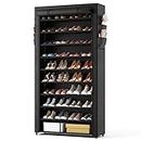 ROJASOP 10 Tier Shoe Rack with Covers,Large Capacity Stackable Tall Shoe Shelf Storage to 50-55 Pairs Shoes and Boots Sturdy Metal Free Standing Organizer for Closet Entryway Garage Bedroom