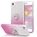 iPhone SE 2020 Case,iPhone SE 2022 Case,iPhone 8/7 Case,DUEDUE Glitter Bling Sparkly Cute Phone Cover for Women Girls with Ring Kickstand Shockproof TPU Slim Full Body Protective Case for iPhone 7/8/SE2/SE3, Pink