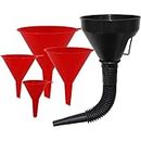 Plastic Fuel Funnels for Automotive Use Set of 5, Wide Mouth Flexible Oil Funnel with Hose for Gas Transfer