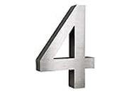 Numero civico in acciaio inox N. 4 H25 cm X t3 cm Arial in 3d acciaio spazzolato in formato XXL.