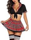 ADOME Women Schoolgirl Lingerie Roleplay Lingerie Set Sexy Student Costumes, B-black, XX-Large