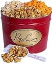 Gourmet Popcorn Gift Tin-Large 2 Gallon. Caramel, Cheese & Kettle Corn. Unique Gourmet Popcorn Thank you Gift for Women or Man Gift Basket for Coworkers, Secretary, Nurse or Employee Appreciation Gift Box