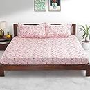 Chumbak Bahamas Beach Floral Double Bedsheet - Queen Size with 2 Pillow Covers, 144Tc, 100% Cotton, Pink