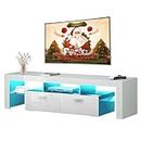 DMIDYLL Modern LED 63 inch TV Stand for 50 55 65 70 inch TV with LED Lights and Storage Drawers, LED Entertainment Center for Living Room, Bedroom, High Gloss White TV Console, Television Stands