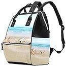 Diaper Bag Backpack, Multifunction Large Travel Backpack, Summer Beach Ocean Conch Starfish