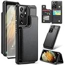 Asuwish Phone Case for Samsung Galaxy S21 Ultra 5G Wallet Cover with Tempered Glass Screen Protector and RFID Blocking Card Holder Stand Cell Accessories S21ultra 21S S 21 21ultra G5 Women Men Black