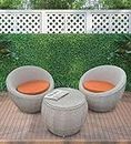 Ratan Indai Patio Seating 2 Chair and 1 Table Set Wicker Furniture Set for Balcony Outdoor Patio Indoor Living Room, Powder Coated Frame UV Protected Wicker with Orange Cushions (Grey)