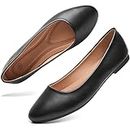 hash bubbie Women's Flats Shoes Ballet Flats Dress Shoes Comfortable PU Leather Slip on Shoes for Women(Black .US6)