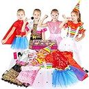 Hodola Girls Princess Dress up Trunk Pretend Play Costume Gift Set Pink Super Girl, Red Super Girl, Rock Star, Clown Costume for Toddlers Little Girls Ages 3,4,5,6 Years Old