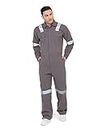 Associated Uniforms Men's 100% Cotton Industrial Work Wear Coverall Boiler Suit of 240 GSM with Reflective Tape (S-36, DARK GREY)