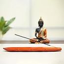 Cycle Pure Soulveda Wooden Agarbatti Stand with Ash Catcher (Orange) | Handmade Incense Sticks Holder | Leaf Shape Dhoop Stick Holder Teak Wood | Can be Used in Home, Office & Temples