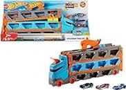 Hot Wheels Speedway Hauler Storage Carrier with 3 1:64 Scale Cars & Convertible 6-Foot Drag Race Track for Kids 4 to 8 Years Old, Stores 20+ Cars & Connects to Other Hot Wheels City Sets & Tracks