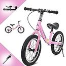 14/16 inch Balance Bike for 3 4 5 6 7 and 8 Years Old Boys Girls,No pedal Training Bicycle with Brake and Kickstand,Adjustable Seat Height,Air Tires,Outdoor for Outdoor Sports