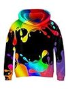 Linnhoy 3D Graphic Kids Hoodies Unisex Colorful Paint Splatter Novelty Sweatshirt Teens Printed Sweater for Boys Girls Hoody Tops with Big Pocket Sports Size 8-10 Years Large