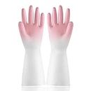 Sibba 1 Pairs Long Rubber Gloves Cleaning Dishwashing Kitchen Dish Waterproof Non-Slip Reusable For Washing Dishes Cooking Household Hand Dishwasher Home Bathroom Garden(pink)