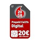 Vodafone Prepaid CallYa Digital | Ahora más GB - 20 GB en Lugar de 15 GB de Volumen de Datos | Red 5G | Tarjeta SIM sin Contrato | 1er Mes Gratis | Teléfono y SMS Flat