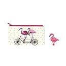 Set of A6 Size Flamingo Design Pencil Case Document Folder with Flamingo LED Keyring- Flamingo Lover Gift Stationery Set