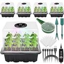 Seed Starter Tray with Grow Light, 5 Pack 60 Cells Seed Starter Kit with Adjustable Humidity and Dome Brightness Heightened Lids Mini Greenhouse Plant Germination Tray Kit for Seeds Growing Starting