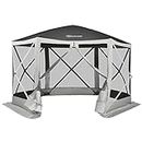 Outsunny 12' x 12' Hexagon Automatic Pop Up Screen Tents Camping Shelter Picnic Canopy Outdoor Sun Shade w/Mesh Sidewalls and Carry Bag Grey