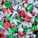 Bulk Christmas Candy 25lb Kisses Candy - Red, Green and Silver Foiled - Milk Chocolate - Approx 2,500 pcs
