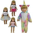 Doll Unicorn Clothes Dresses and Pajamas Onesie Outfit Set - fits 18 Inch and fits 18 Inch Dolls - Clothing and Accessories for 18 inch Dolls