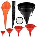 6 Pcs Right Angle Flexible Plastic Funnel Set, Universal Car Gasoline Fuel Petrol Engine Funnel with Detachable Spout and Long Mouth Funnels for Motorcycle Car Automotive - Red/Orange/Black