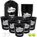 Juegoal Yard Pong, Outdoor Giant Yard Games Set for Adults and Kids, with Durable 12 Buckets and 4 Balls, Cup Pong Throwing Outside Family Game for Beach, Camping, Lawn and Backyard, Black