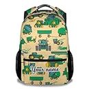 Personalized Tractor School Backpack for Kids, 16 Inch Green Backpacks for Boys, Cartoon, Durable, Lightweight, Large Capacity Bookbag for Travel