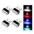 Ziciner 4 PCS USB LED Car Interior Atmosphere Lamp, Portable Mini LED Night Light, Plug-in USB Interface Trunk Ambient Lighting Kit, Universal Car Interior Accessories (White, Blue, Red, Ice Blue)