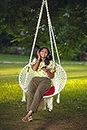 Patiofy Premium Hanging Cotton Rope Swing Chair with Cushion Accessories| Swing for Kids & Adults, Cotton Swing Chair Jhula for Home| Balcony, Indoor & Outdoor,Garden(Capacity 150 kgs,White in Colour)