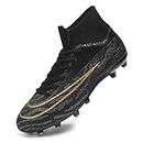ASOCO DREAM Men’s Soccer Cleats Firm Ground Soccer Shoe Professional Training Football Boots Outdoor Indoor Athletic Sneaker, Black, 4