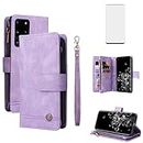 Asuwish Phone Case for Samsung Galaxy S20 Ultra 5G Wallet Cover with Screen Protector Leather Credit Card Holder Flip Zipper Cell Accessories S20ultra 20S S 20 A20 S2O 20ultra G5 Women Men Purple