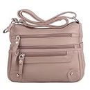 ELDA 10 Pockets Crossbody Purses for Women Medium Pocketbooks Shoulder Bag Ladies Top Handle Satchel Bag Multi Pocket Handbag, Blush Powder, M