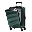 TydeCkare 20 Inch Carrry On Luggage with Front Zipper Pocket, 45L, Lightweight ABS+PC Hardshell Suitcase with TSA Lock & Spinner Silent Wheels, Convenient for Business Trips,Dark Green