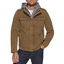 Levi's Men's Washed Cotton Military Jacket with Removable Hood (Standard and Big & Tall), Khaki, Medium
