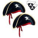 D-Fokes 2 Pieces Pirate Hat Skull Print Pirate Captain Costume Cap - Pirate Accessories Funny Party Hat
