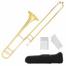 B Flat Trombone Gold Brass with Mouthpiece Case Gloves for Beginners Students