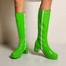 Women's Shoes Mid-Calf Boots Patent Leather Block Heel Side Zip Casual Platform