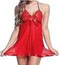 STXXOR Women's Spandex Solid Above Knee Baby+ Doll with G String Panty Honeymoon Night Dress Red