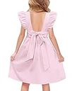 21KIDS Girls Tie Back Ruffle Sleeve Dress Kids Summer Backless Casual Dresses for Girls 4-10 Years, Pink, 4 Years